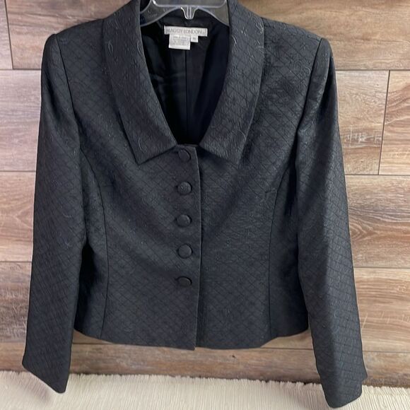 KASPER  Wool Blend Black Tailored Swiss Dot Velvet Trim Jacket Blazer Size 14 - Picture 3 of 8